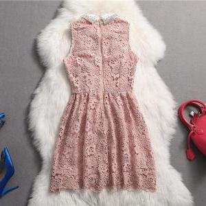 Summer Womens Pink Sleeveless Lace Dress