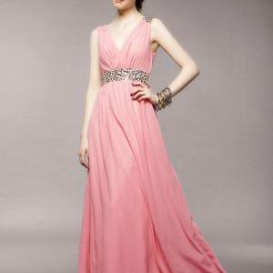 Women V-neck Sleeveless Chiffon Prom Dresses..