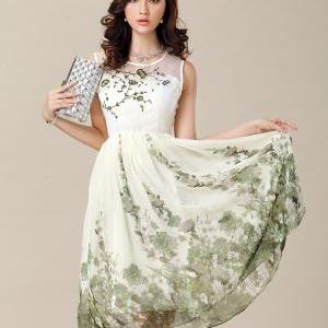 Sleeveless Knee-length Floral Print Dress Womens..