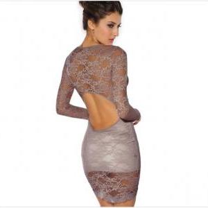 Summer Sexy Hollow Out Backless Floral Lace Slim..