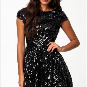 Sexy Backless Sequined A-line Party Dress Women..