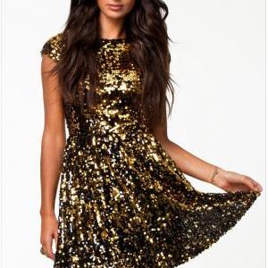 Sexy Backless Sequined A-line Party Dress Women..