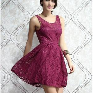 Summer Sexy Backless A-line Sleeveless Lace Casual..