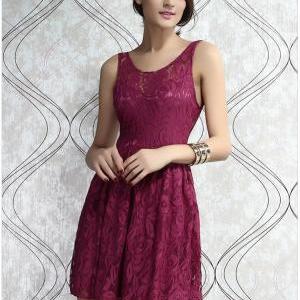 Summer Sexy Backless A-line Sleeveless Lace Casual..
