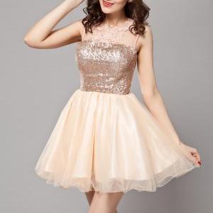Women Sexy Sleeveless Backless A-line Sequined..