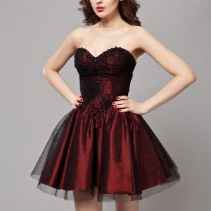 Women Sexy Sweetheart Strapless A-line Lace..