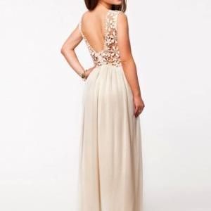 Sexy Backless Floral Lace Chiffon Formal Evening..