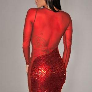 Sexy O-neck Sequined Slim See-through Women Party..