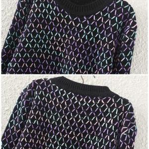 Fashion O-neck Long Sleeve Loose Knit Sweater..