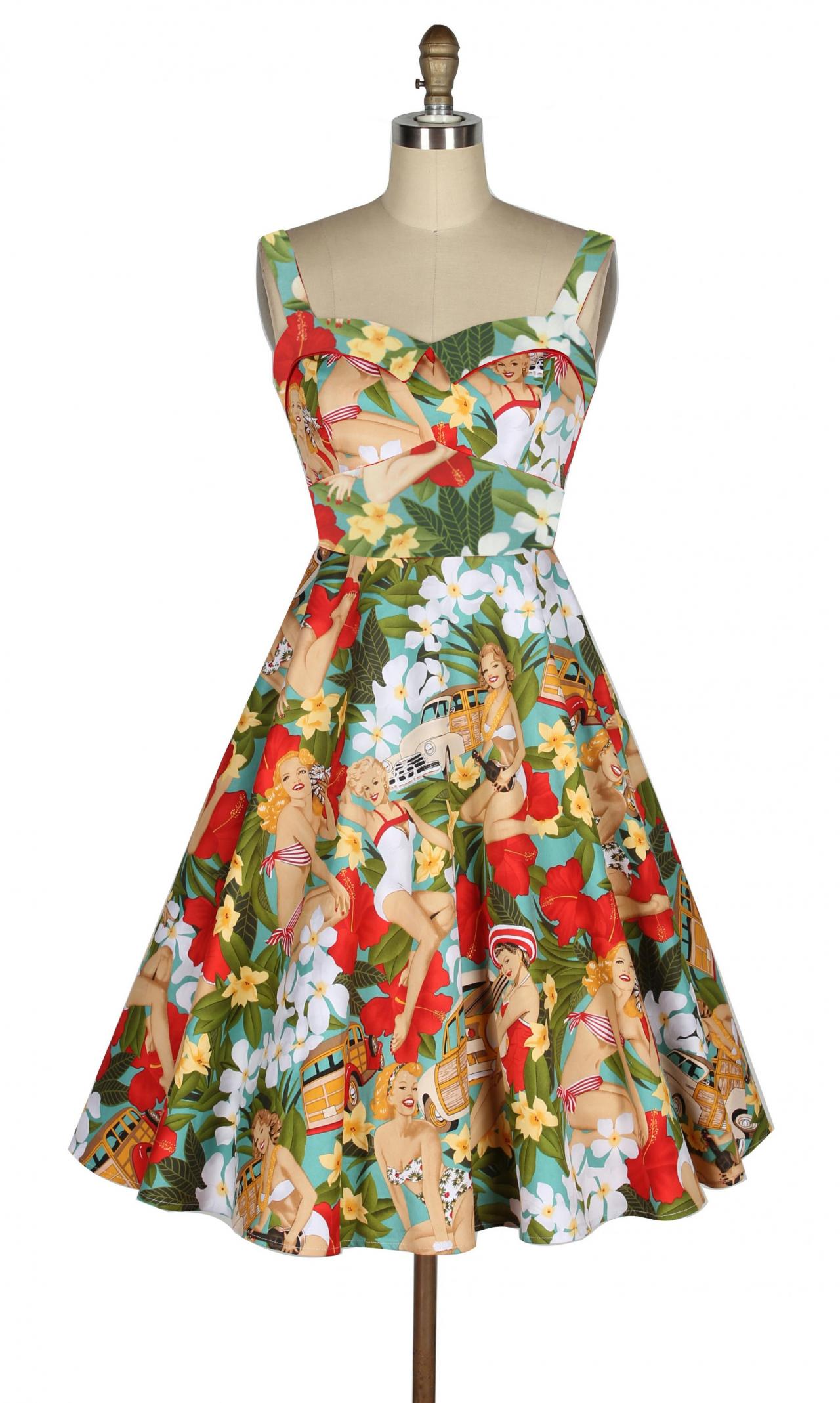Sleeveless Spaghetti A-line Print Dress Womens Vintage Prom Dress