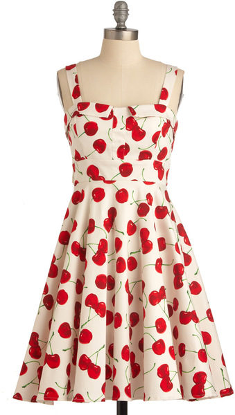 Vintage Sleeveless Spaghetti Trap A-line Pleat Dress Lovely Cherry Print Dress Womens Prom Party Dress