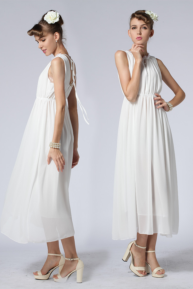 Square Neckline Long Sleeve White Chiffon Maxi Party Dress