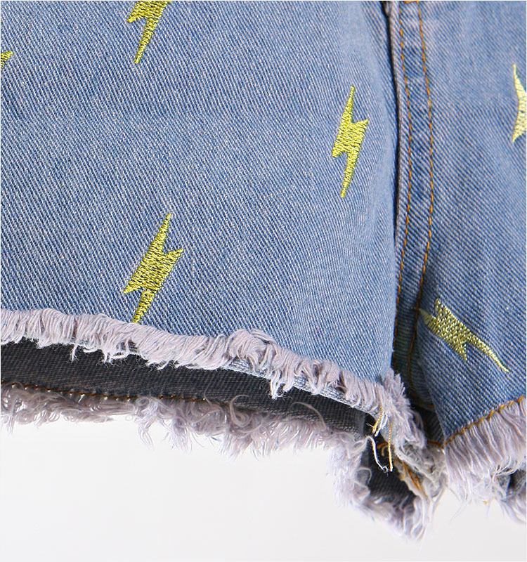 2014 Summer New Fashion Womens Denim Shorts Lightning Embroidered High ...