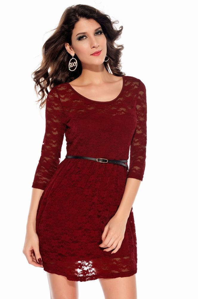Sexy See-through O-neck Floral Lace Casual Dress on Luulla