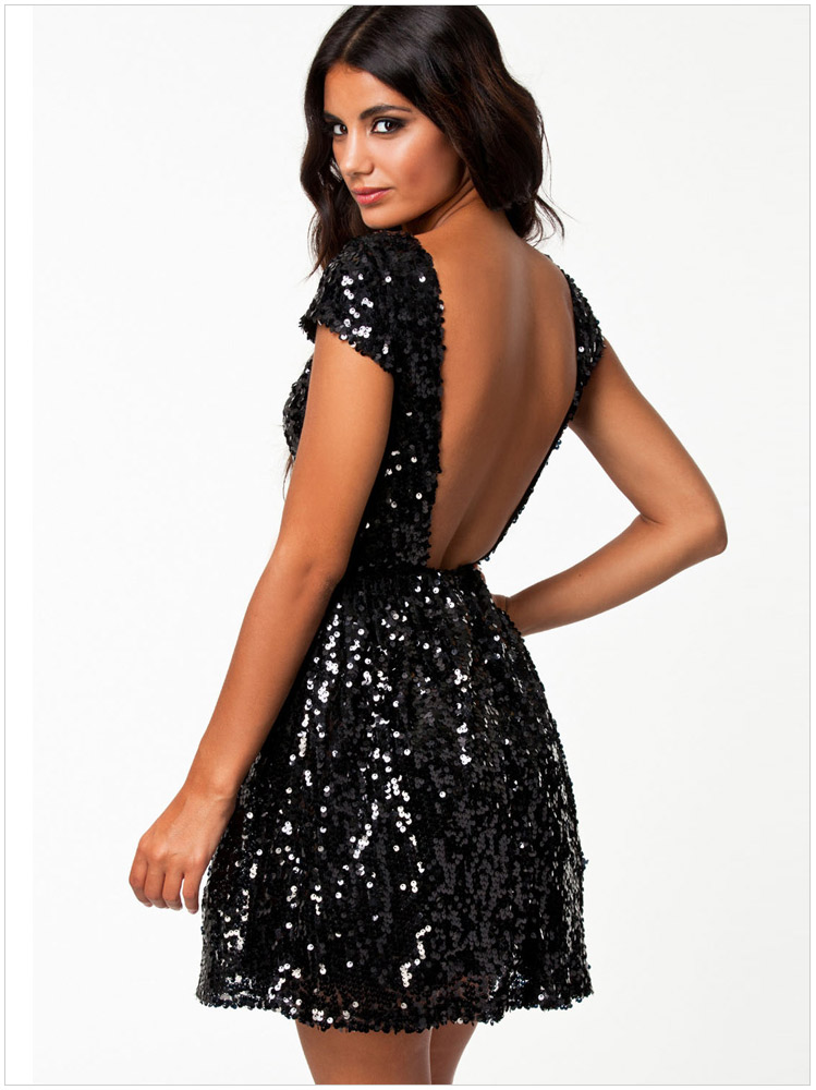 Sexy Backless Sequined A-line Party Dress Women Club Cocktail Dress