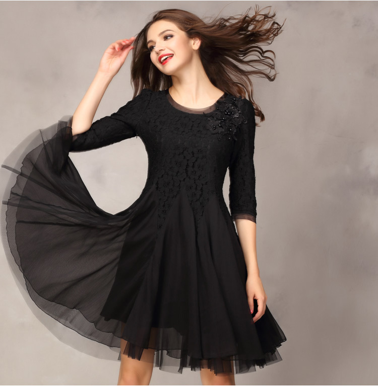 Chiffon Casual Dress.Summer O-neck Half Sleeve Lace Chiffon Casual Dress on Luulla
