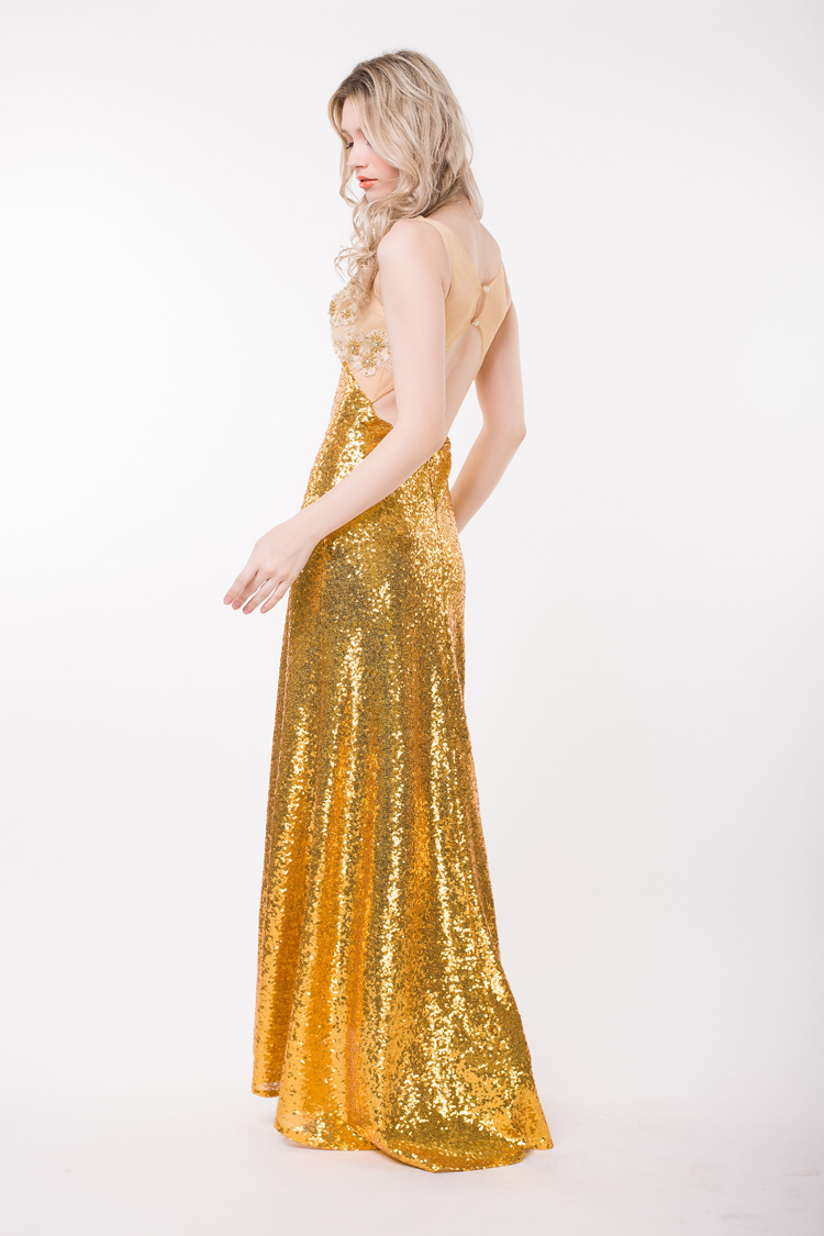 Sexy V-neck Backless Floor-length Sequined Evening Prom Party Dress For Women Maxi Dress