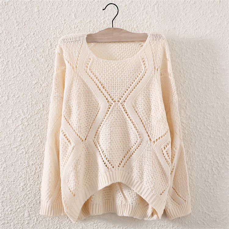 Autumn&winter O-neck Hollow Out Long Sleeve Knit Sweater Pullovers