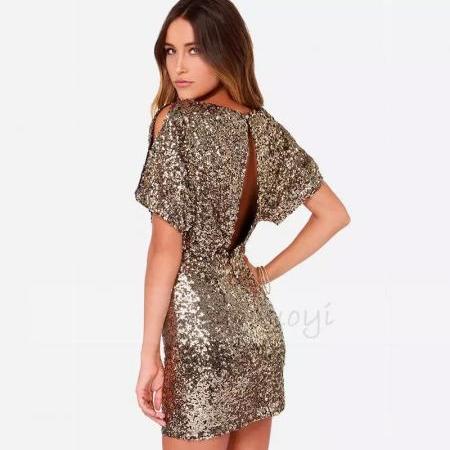 Women's Sequined Embroidered Backless Sling Dress