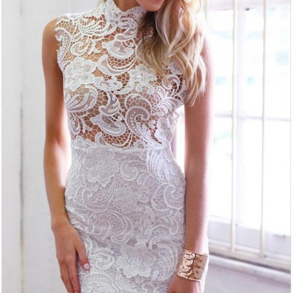 Summer Sexy Hollow Out Sleeveless Floral Lace Clubwear Party Dress For ...