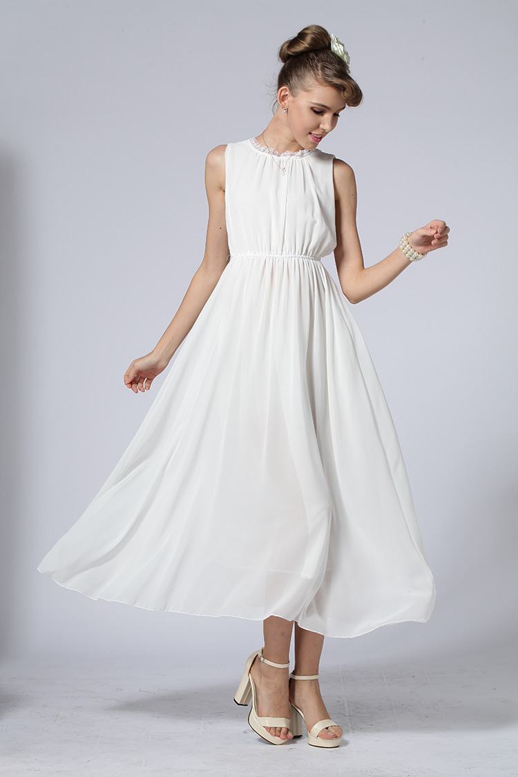 White Sleeveless Chiffon Maxi Dress on Luulla