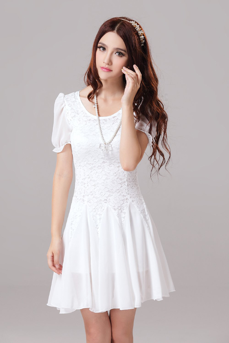 Summer O-Neck Short Sleeve Lace Chiffon Dress Womens Casual Dress 005 ...