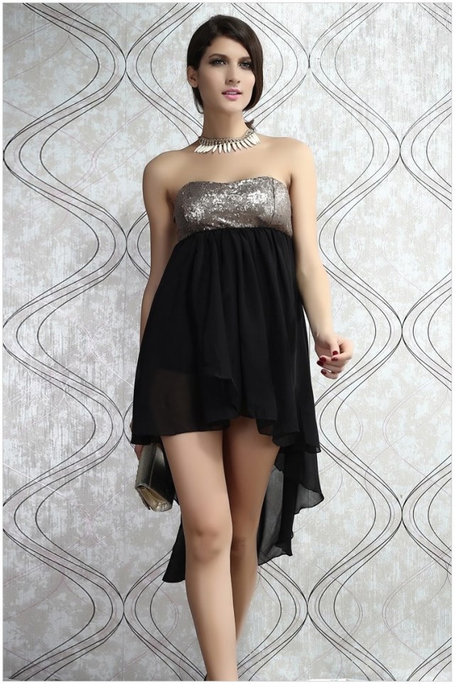 Sexy Strapless Sequined Asymmetrical Chiffon Club Party Dress on Luulla