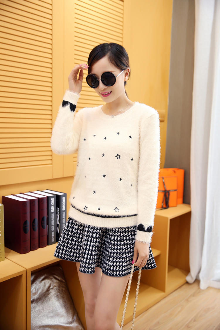 O Neck Long Sleeve Star Print Loose Knit Sweater Pullovers On Luulla