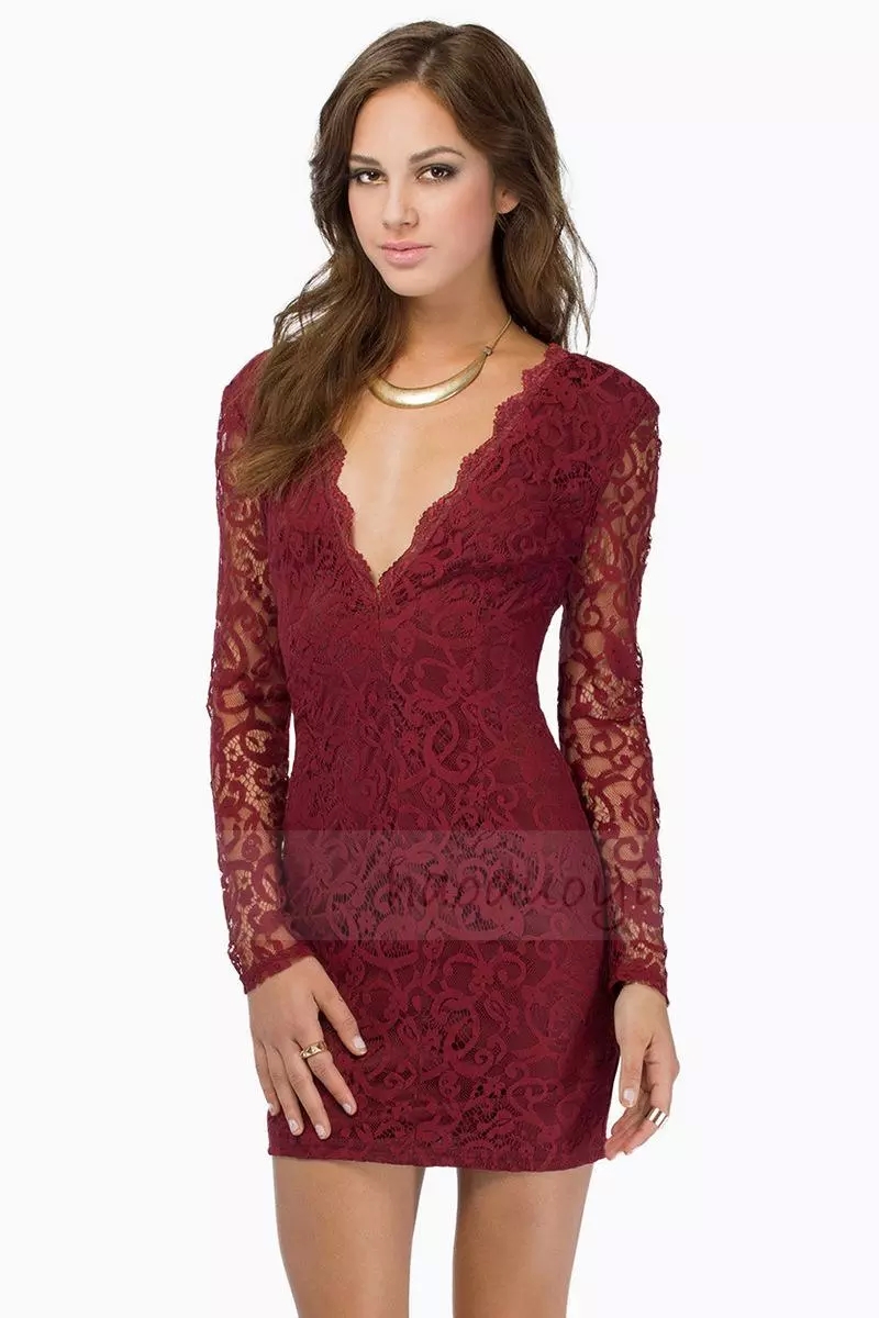 Sexy V Neck Long Sleeve Lace Slim Dress On Luulla 3046